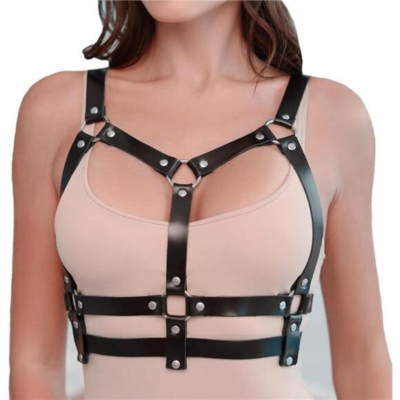 Women\'s Punk Belt Goth Leather Body Chain Black Waist Chain Belts Sexy Body main image 5